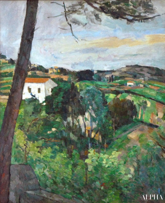 Paysage avec toit rouge ou Le pin à l'Estaque, 1875 - Paul Cézanne - Reproductions de tableaux et peintures haut de gamme