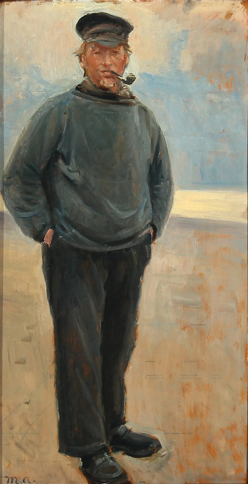 Paysage côtier avec un pêcheur fumant sa pipe. - Michael Peter Ancher