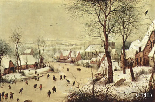 Paysage d'hiver avec patineurs et piège à oiseaux - Pieter Brueghel l'Ancien - Reproductions de tableaux et peintures haut de gamme