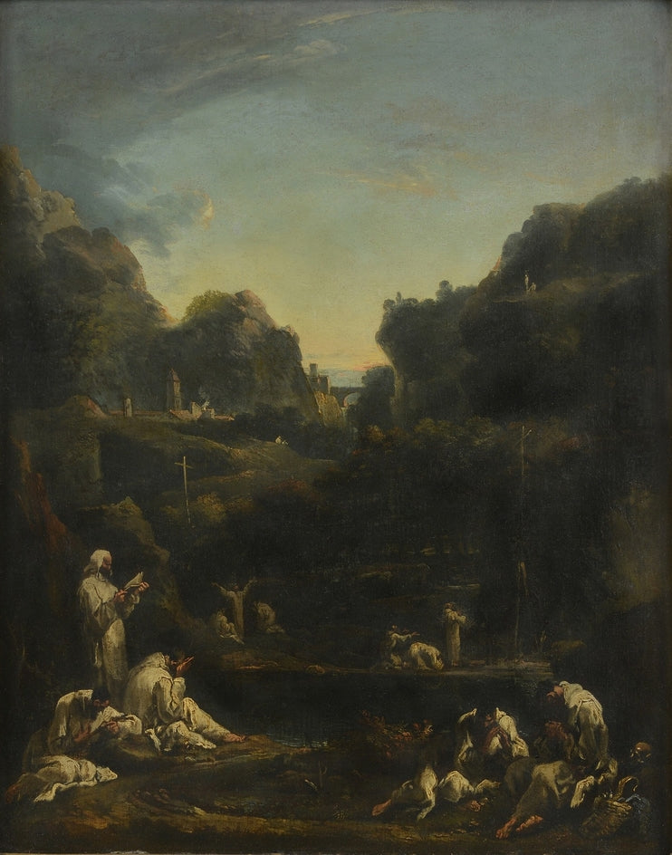 Paysage montagneux avec des groupes de moines - Sebastiano Ricci image 1 tableau peint à l’huile sur toile