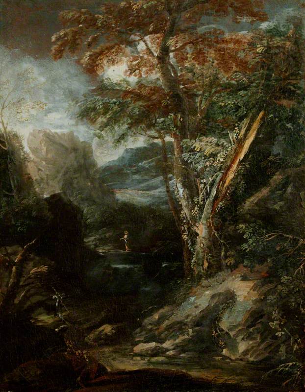Paysage sauvage, avec le Christ dans le désert - Salvator Rosa