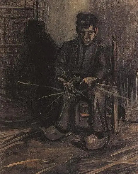 Reproduction du tableau « Paysan fabriquant un panier - Vincent van Gogh » par Alpha Reproduction en peinture à l’huile