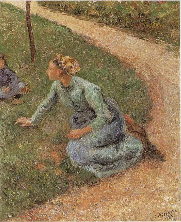 Paysanne assise au bord d'un chemin - Camille Pissarro image 1 reproduction d’œuvre d’art à l’huile