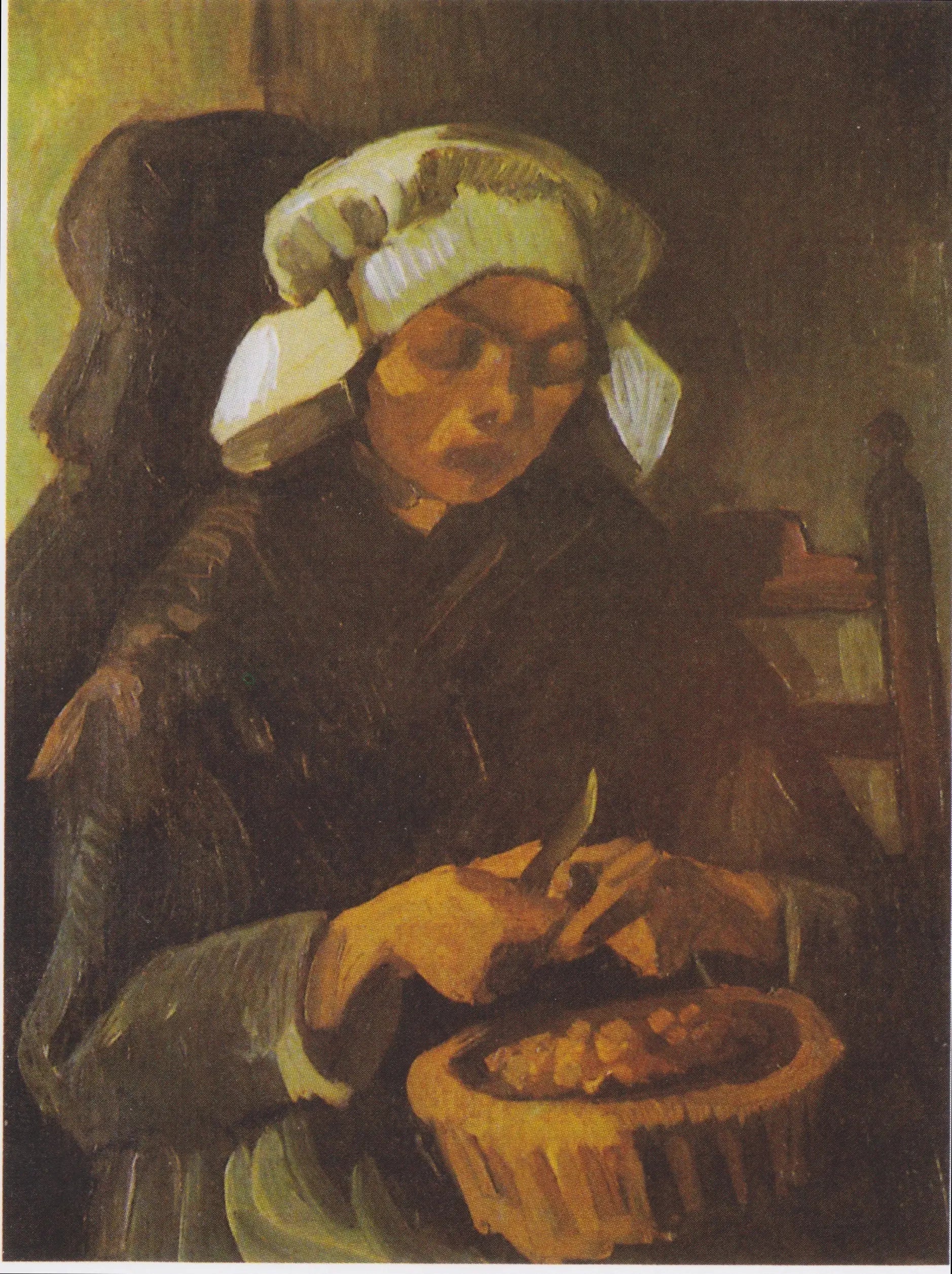 Reproduction du tableau « Paysanne épluchant des pommes de terre - Vincent van Gogh » par Alpha Reproduction en peinture à l’huile