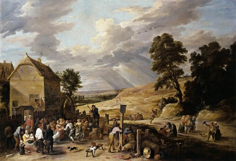 فلاحون يرقصون أمام نزل - ديفيد تينير الصغير