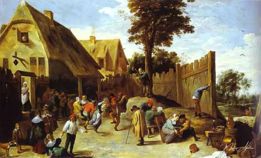 Paysans dansant devant une auberge - David The Younger Teniers - Reproductions de tableaux et peintures haut de gamme