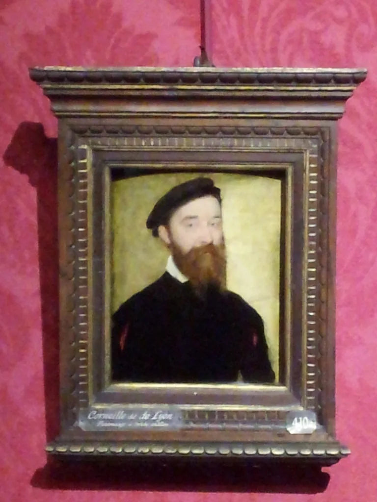 Personnage à barbe châtain, pourpoint noir à crevés cerise, toquet noir - Corneille de Lyon image 1 copie peinte à la main à l’huile