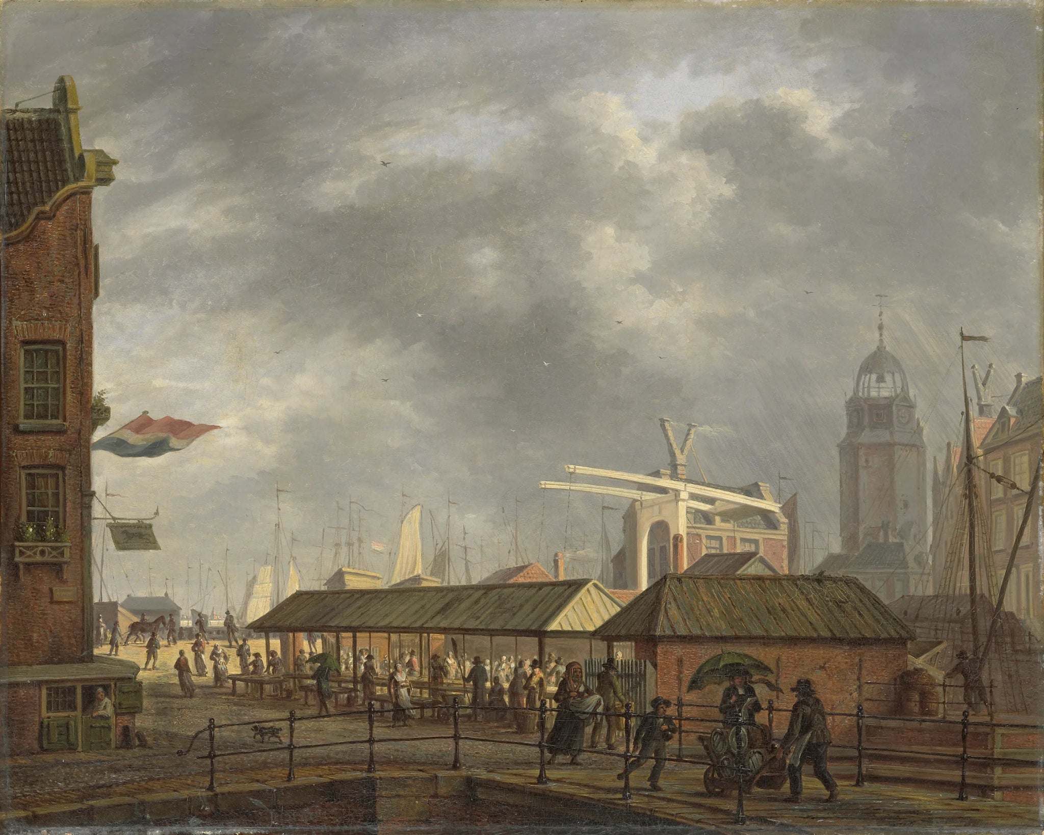 Le petit marché aux poissons au coin du Brouwersgracht et du Singel à Amsterdam - Johannes Rienksz Jelgerhuis