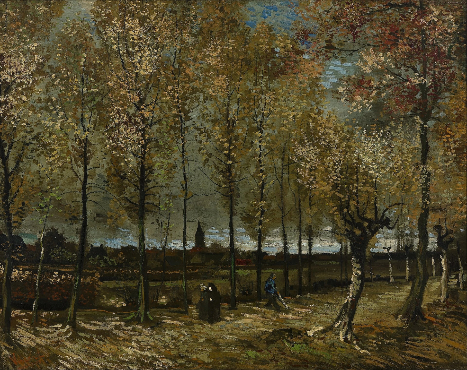 Peupliers près de Nuenen F45 — avenue automnale peinte par Vincent van Gogh