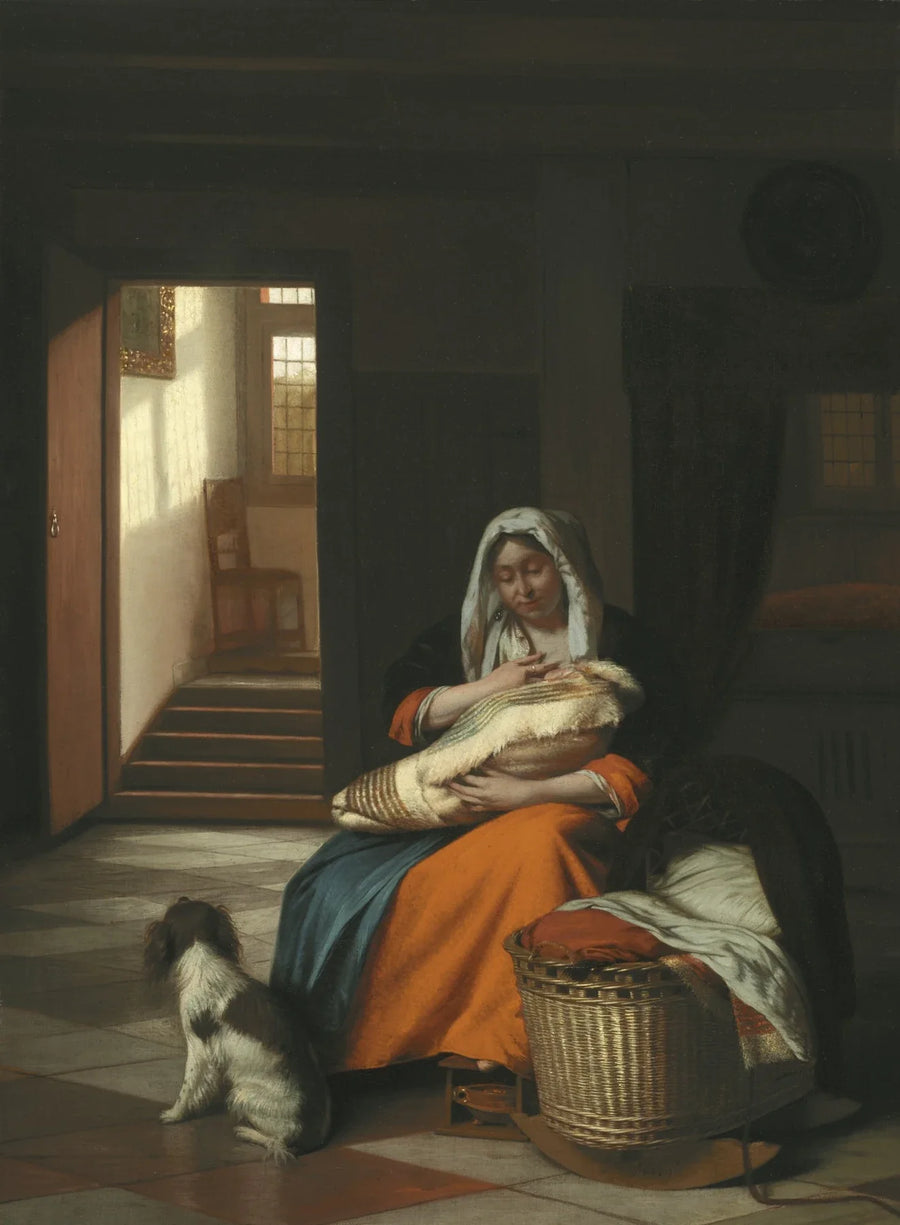 Intérieur avec une femme qui allaite un enfant, peinture de Pieter de Hooch