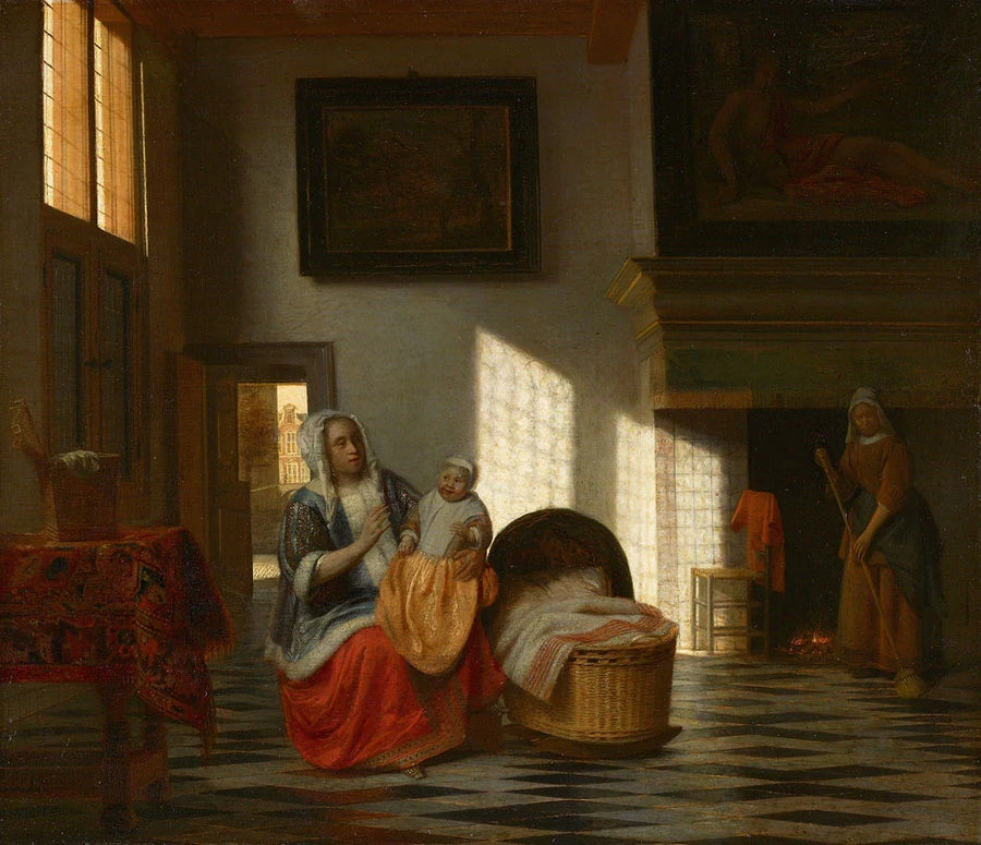 Mère avec un enfant et une femme de chambre, peinture de Pieter de Hooch