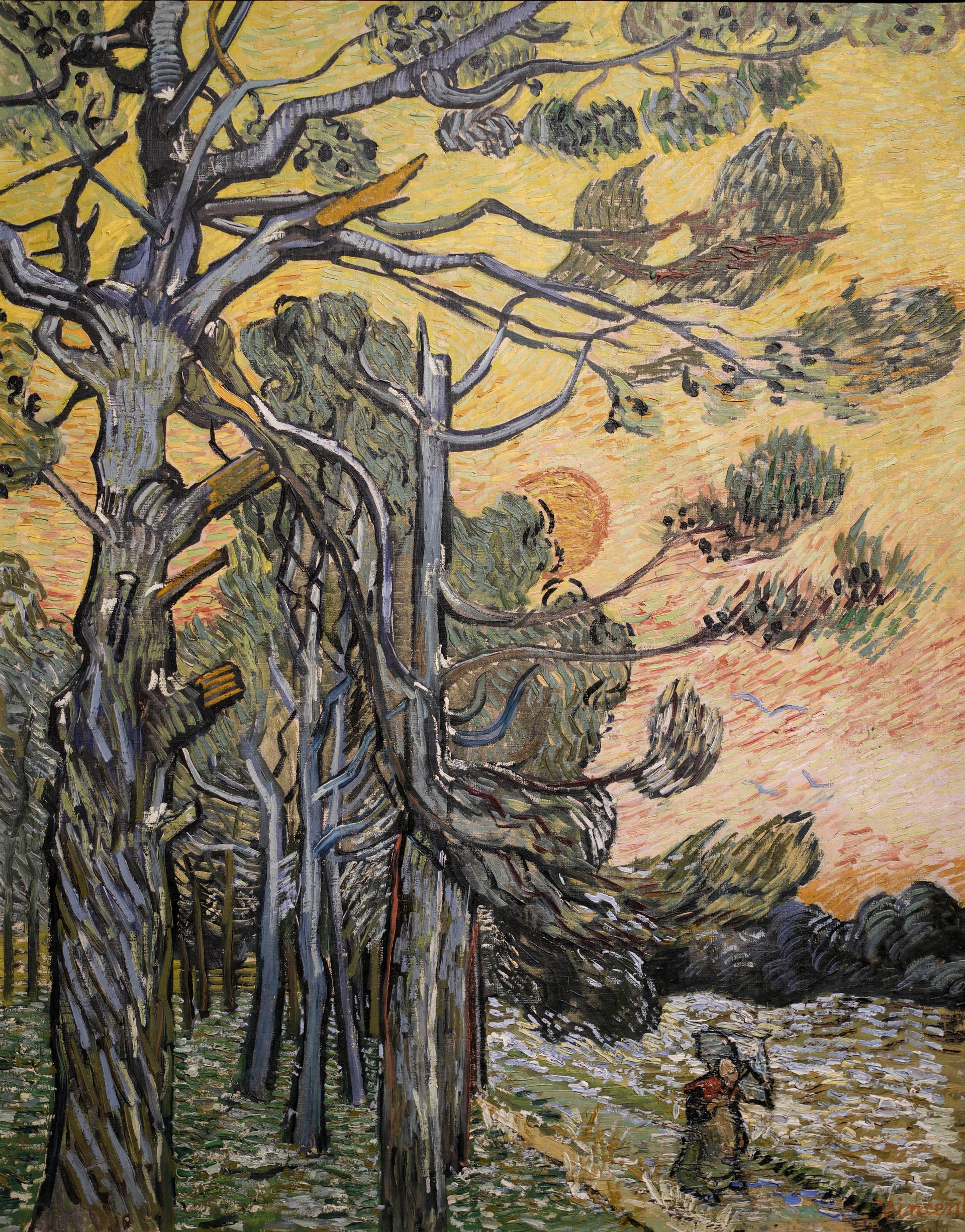 Pins au soleil couchant de Vincent van Gogh, F652 JH1843, Kröller-Müller Museum