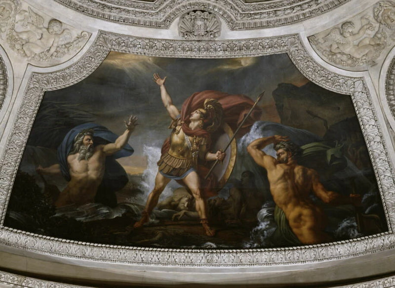 Plafond : L'Eau. Achille près d'être englouti par le Xanthe et le Simoïs, irrités du carnage qu'il a fait des Troyens. - Auguste Couder