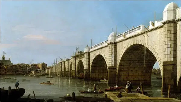 Pont de Westminster en construction depuis la culée sud-est - Canaletto image 1 copie peinte à la main à l’huile