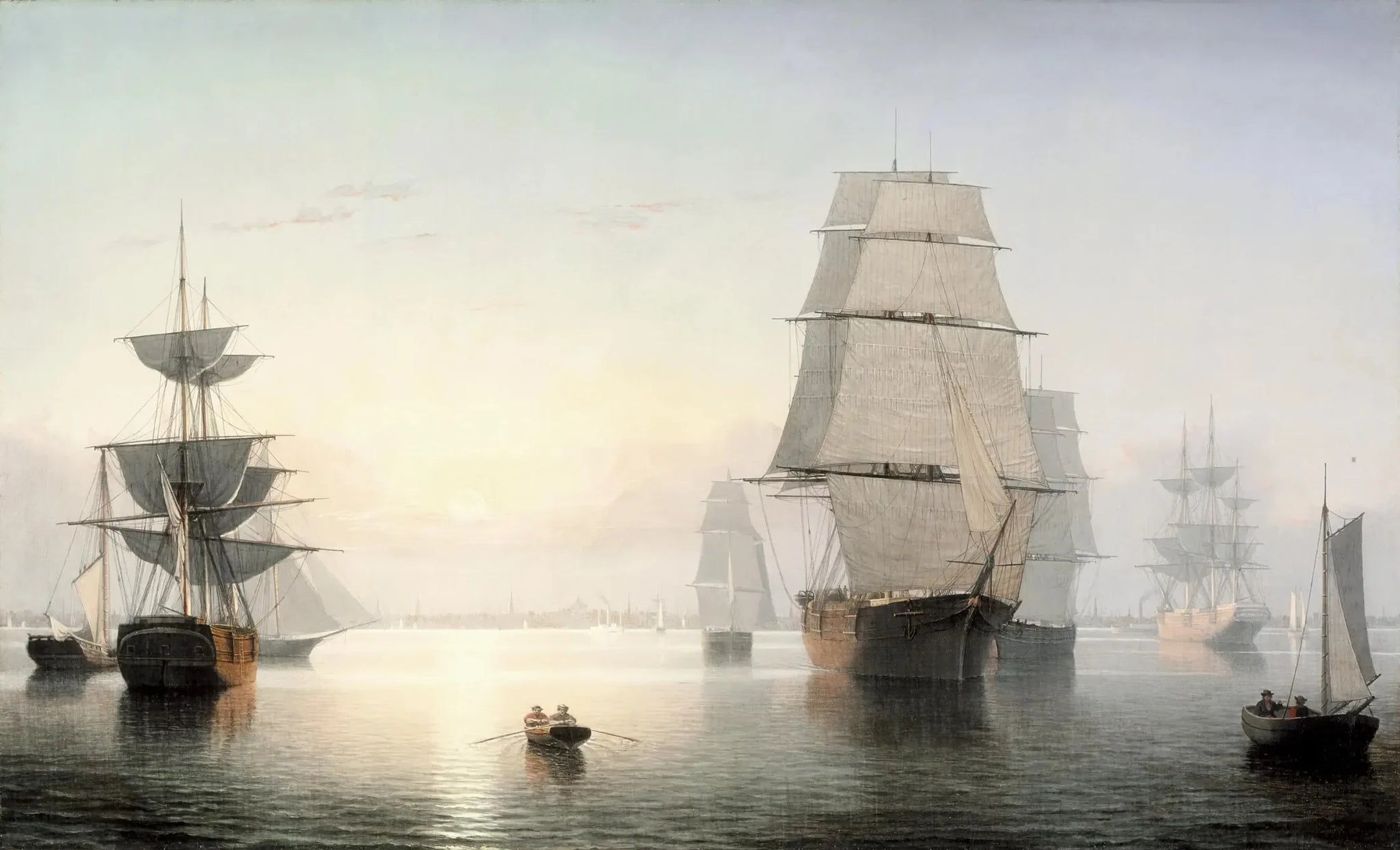 Port de Boston, coucher de soleil - Fitz Henry Lane image 1 reproduction artisanale de tableau