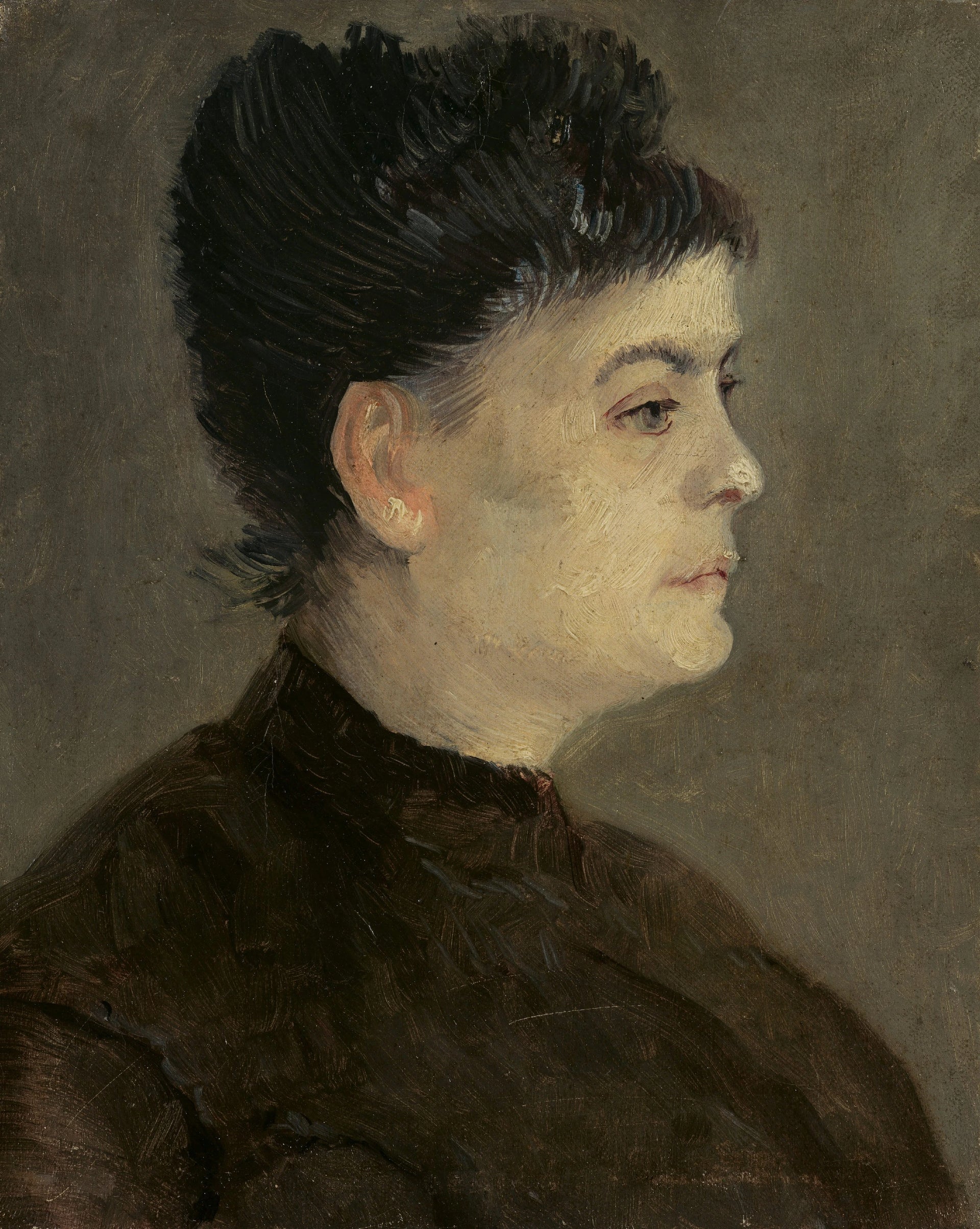 Portrait d’Agostina Segatori, F215b — femme de profil vêtue de noir peinte par Vincent van Gogh