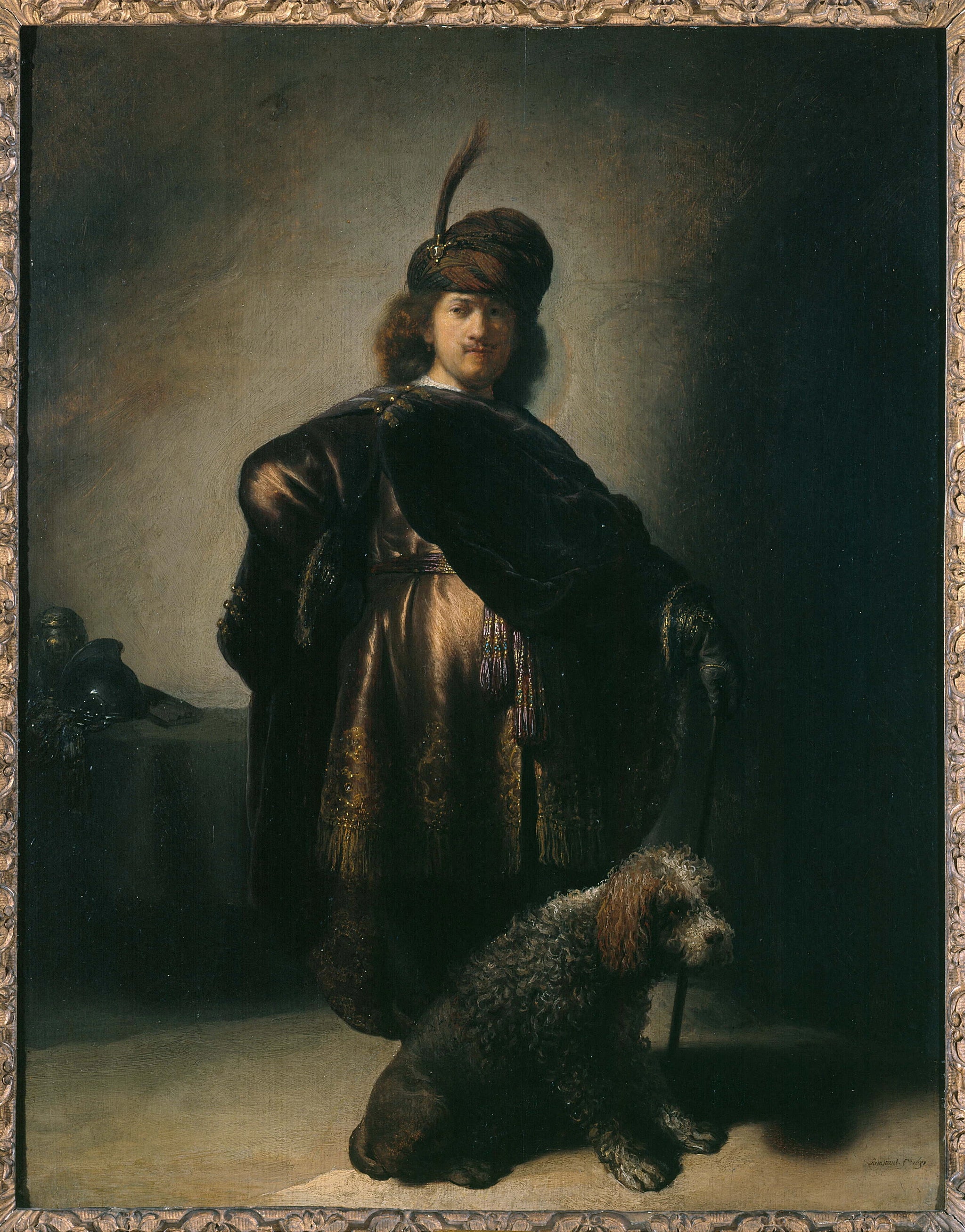 Portrait de l’artiste en costume oriental avec un barbet — Rembrandt, 1631–1633, Petit Palais
