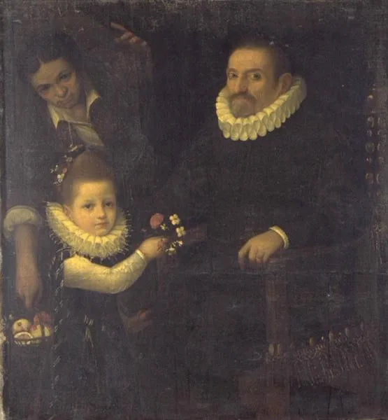 Portrait d'un gentilhomme, sa fille et une servante - Lavinia Fontana image 1 reproduction artisanale de tableau