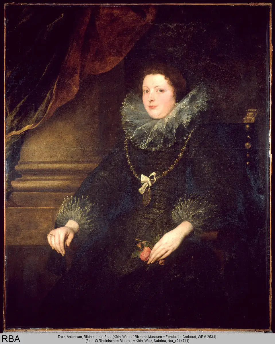 Portrait d'une dame assise avec des roses, portant une médaille - Antoine van Dyck image 1 tableau peint à l’huile sur toile