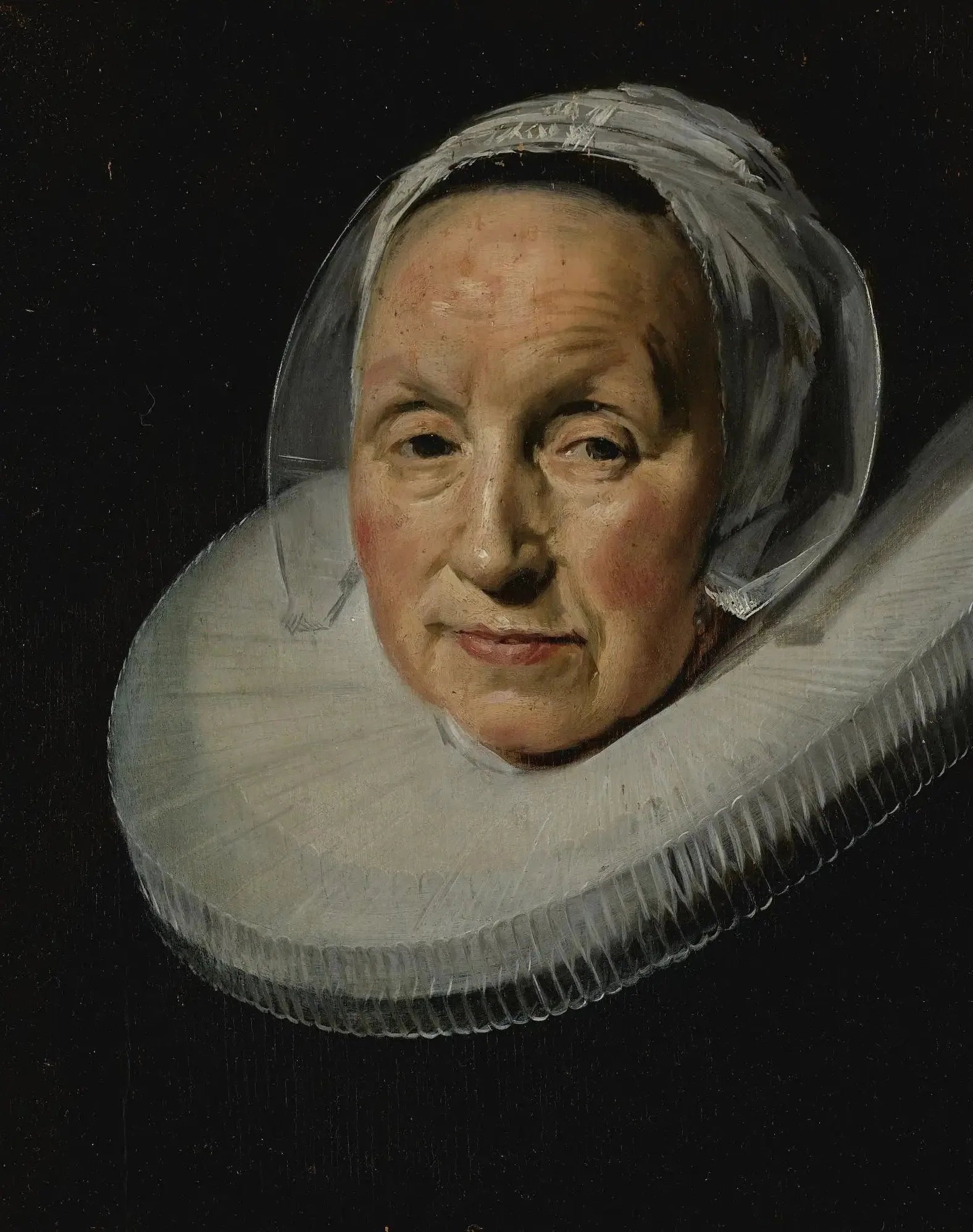 portrait d'une femme avec une collerette agrandie et coupée par rapport à sa taille originale - Frans Hals image 1 tableau peint à l’huile sur toile