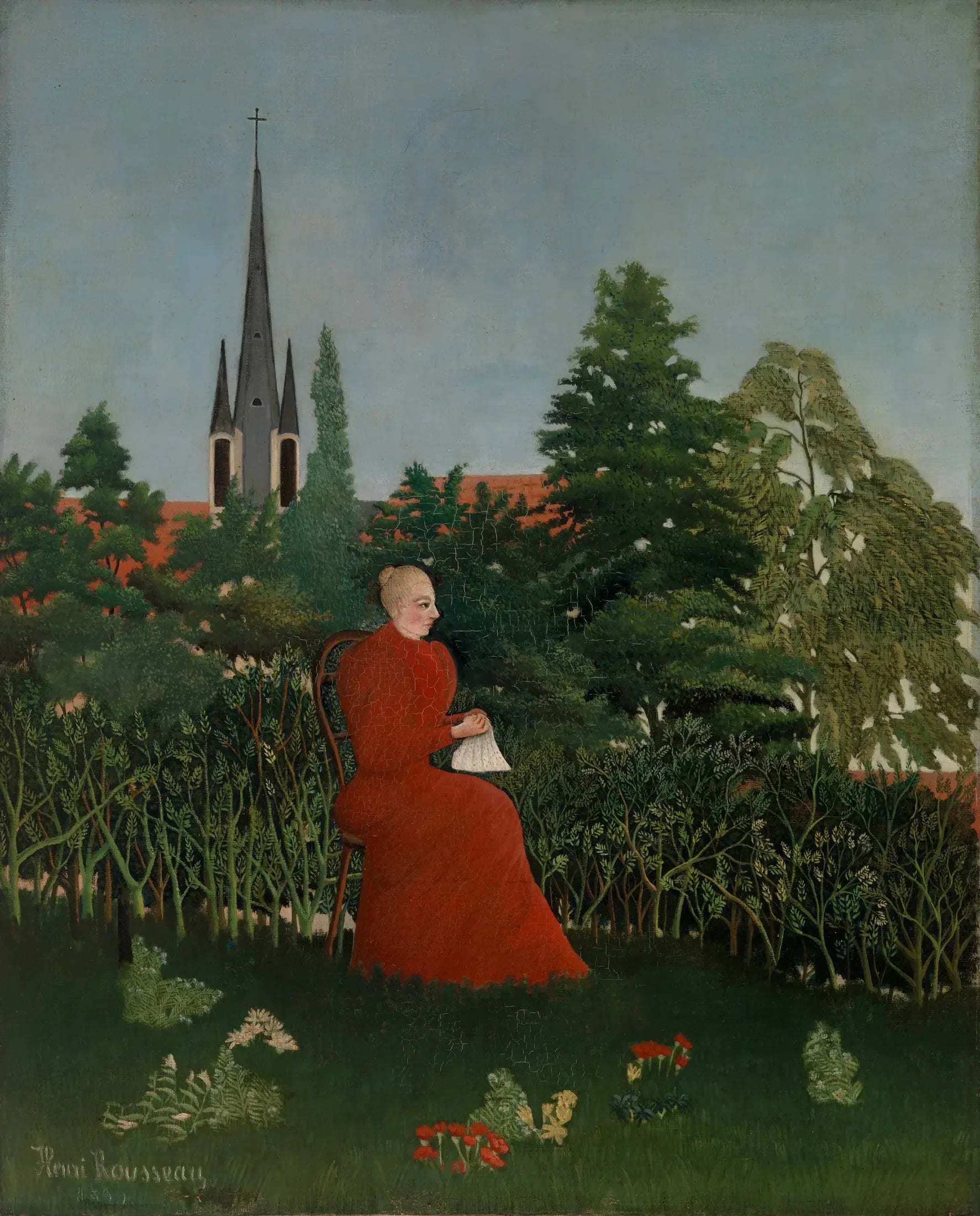 Portrait de femme dans un paysage - Henri Rousseau image 1 reproduction de peinture à l’huile