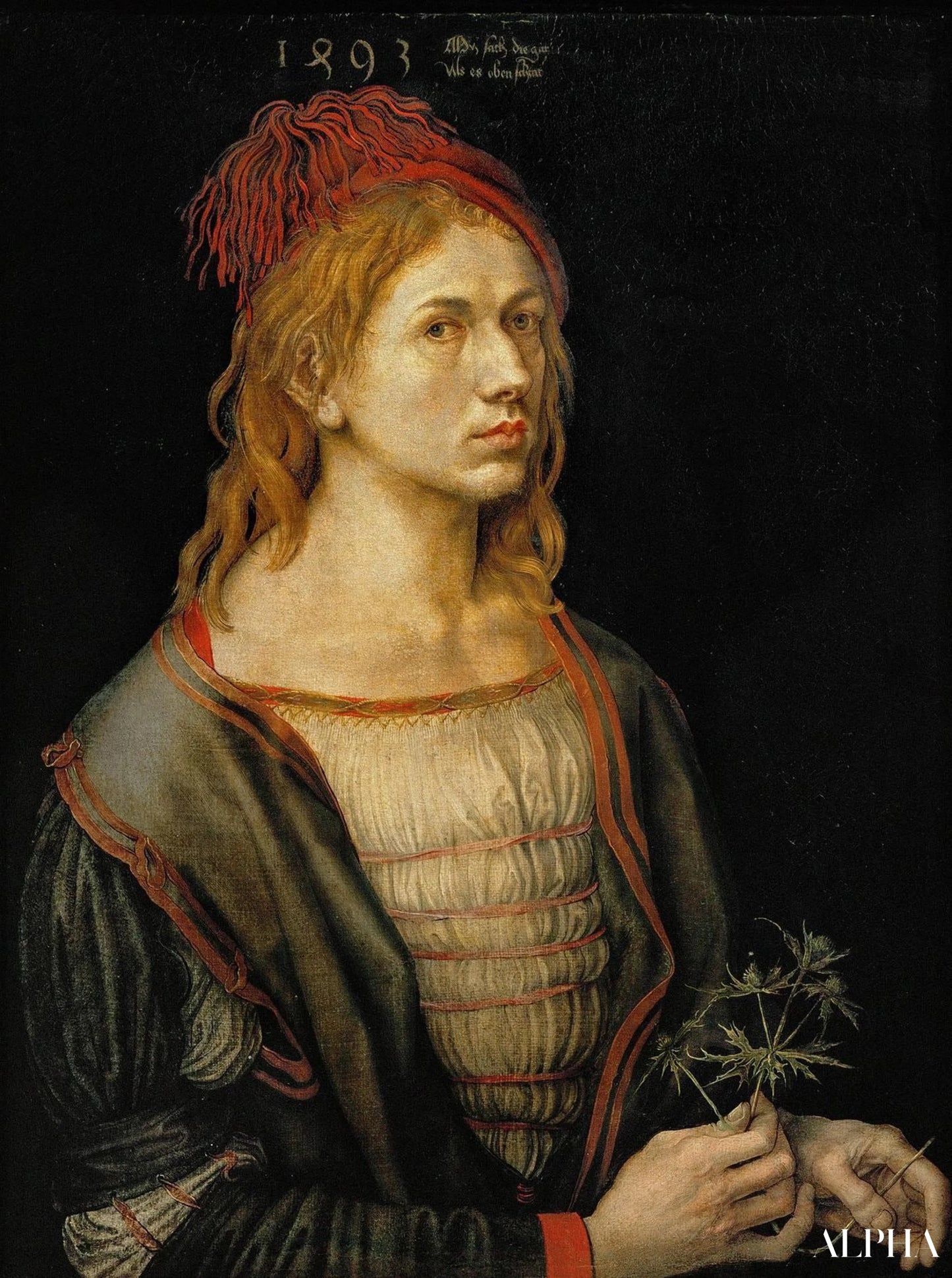 Portrait de l'artiste tenant un chardon - Albrecht Dürer - Reproductions de tableaux et peintures haut de gamme
