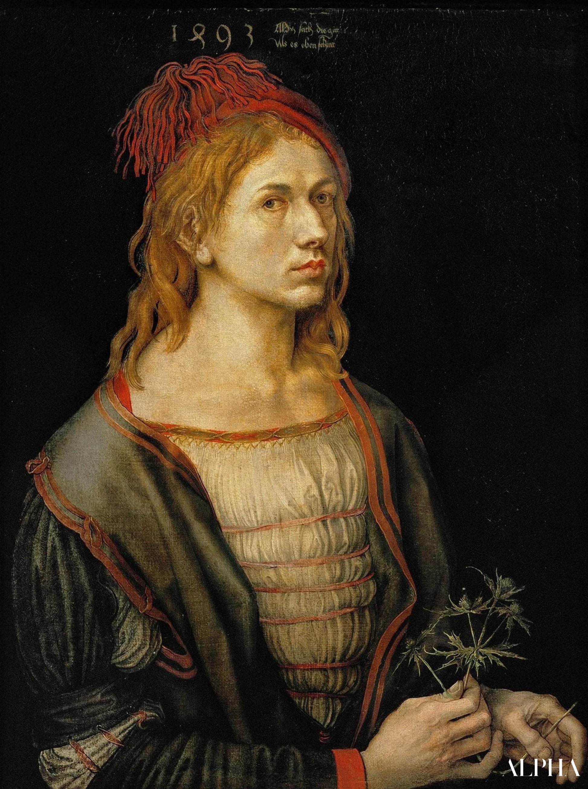 Portrait de l'artiste tenant un chardon - Albrecht Dürer - Reproductions de tableaux et peintures haut de gamme