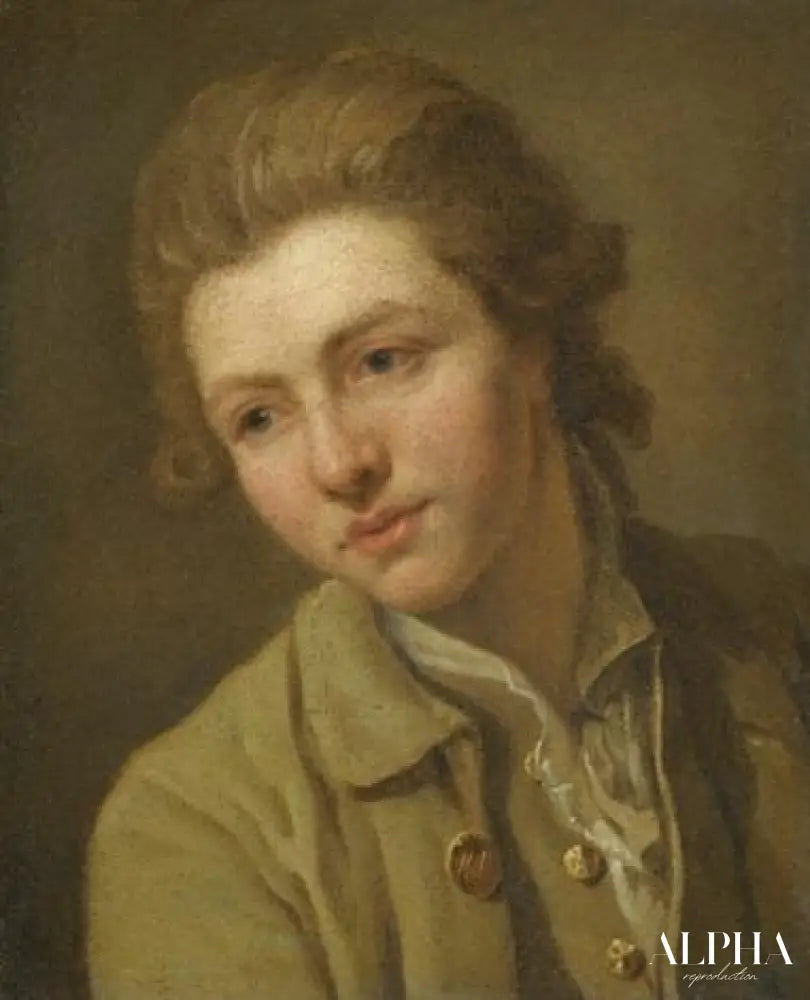 Portrait d'un jeune, tête et épaules, portant une chemise marron à col ouvert - Nicolas Bernard Lépicié - Reproductions de tableaux et peintures haut de gamme