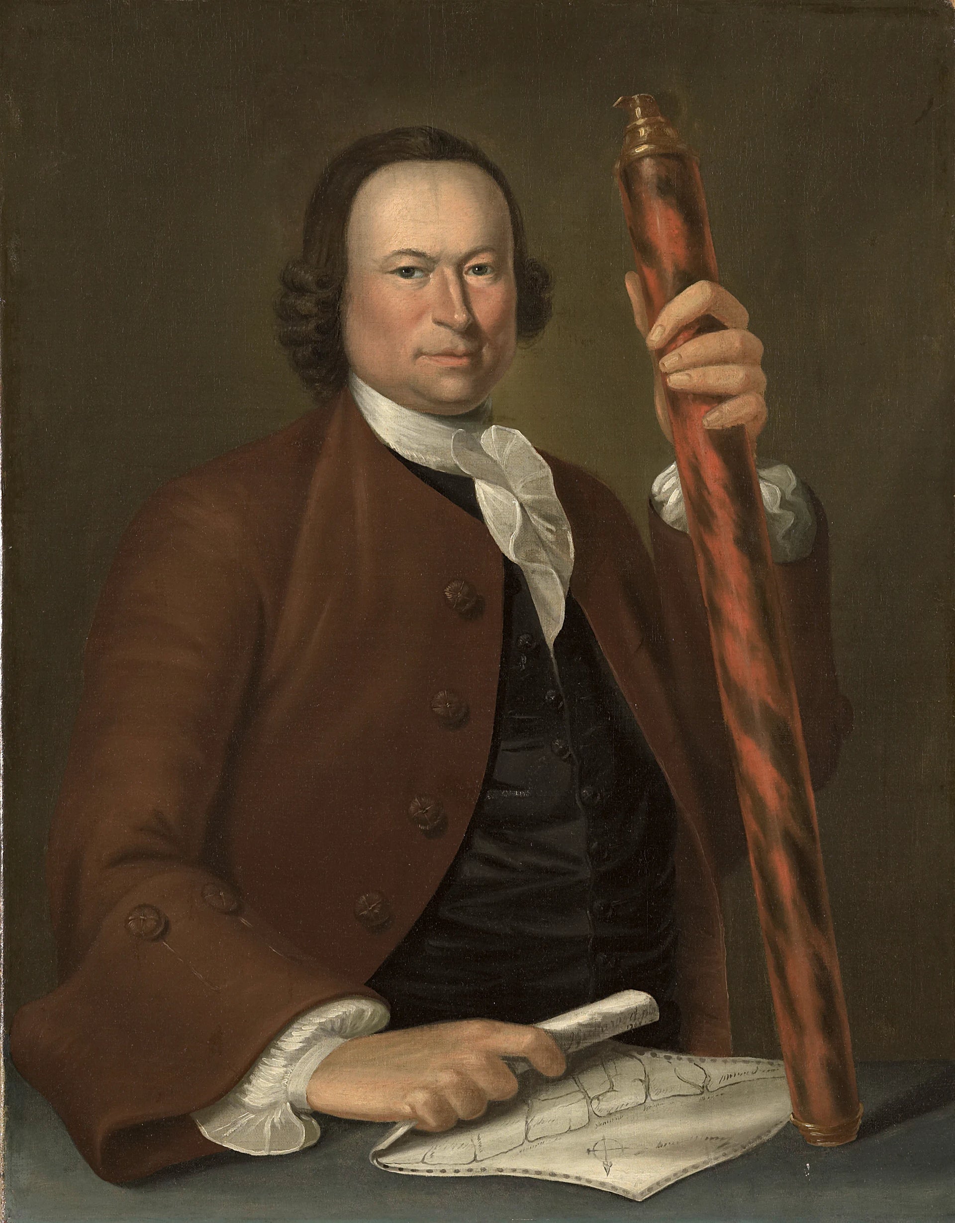 Portrait d'un officier de marine avec une carte côtière et des jumelles à la main - John Greenwood
