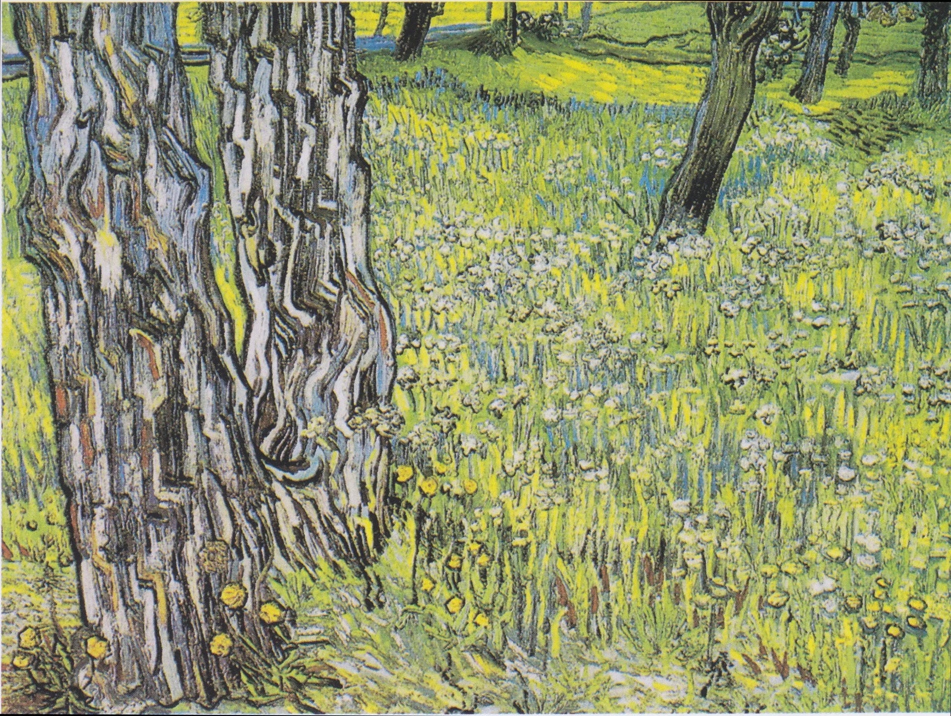 Prairie fleurie avec arbres et pissenlits - Vincent van Gogh image 1 tableau peint à l’huile sur toile