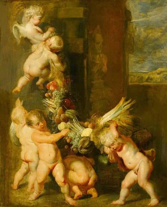 Putti portant une guirlande de fruits - بيتر بول روبنز