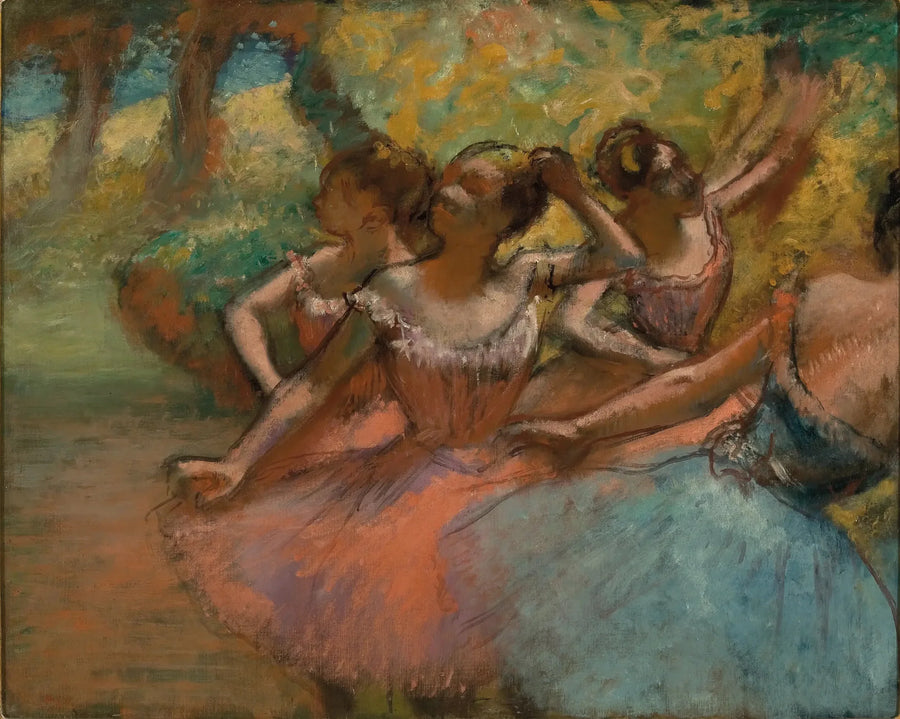 Quatre ballerines sur scène - Edgar Degas image 1 reproduction artisanale de tableau