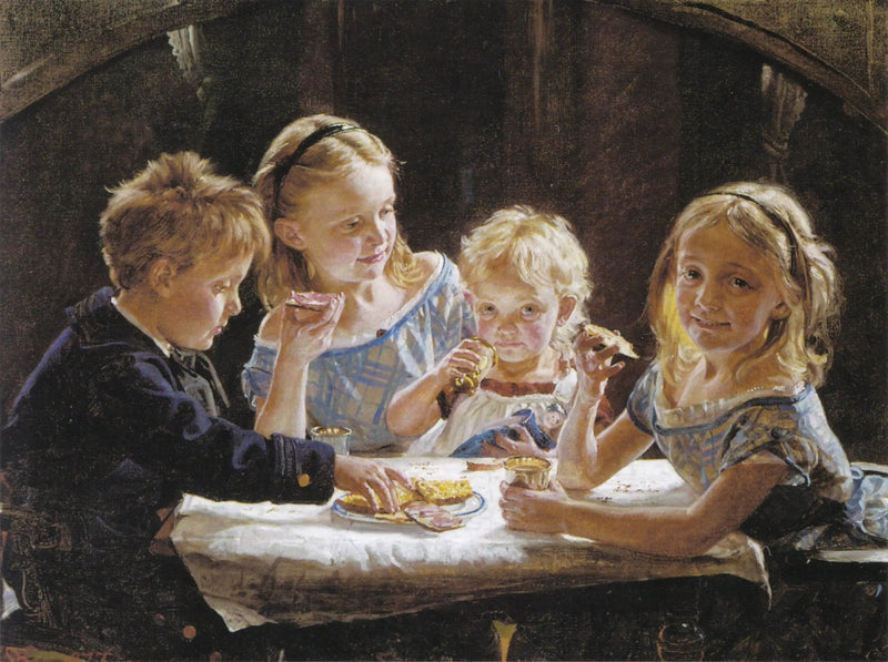 أربعة أطفال يتناولون الغداء. - Peder Severin Krøyer