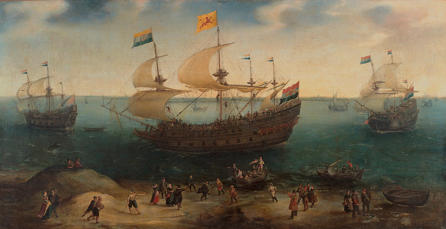 Le quatre-mâts d'Amsterdam « De Hollandse Tuyn » et d'autres navires après leur retour du Brésil sous le commandement de Paulus van Caerden - Hendrick Cornelisz Vroom