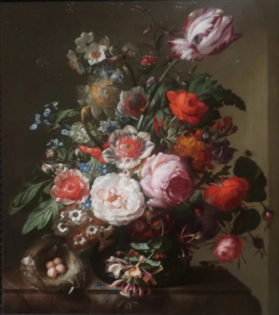 Nature morte au nid sur une table de marbre, 1738 - Rachel Ruysch