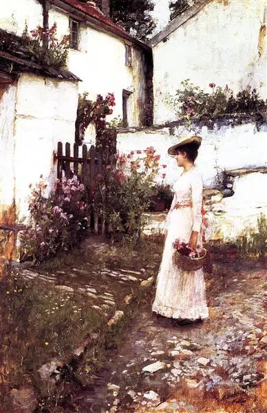 Rassembler des fleurs d'été dans un jardin du Devonshire - John William Waterhouse image 1 copie peinte à la main à l’huile