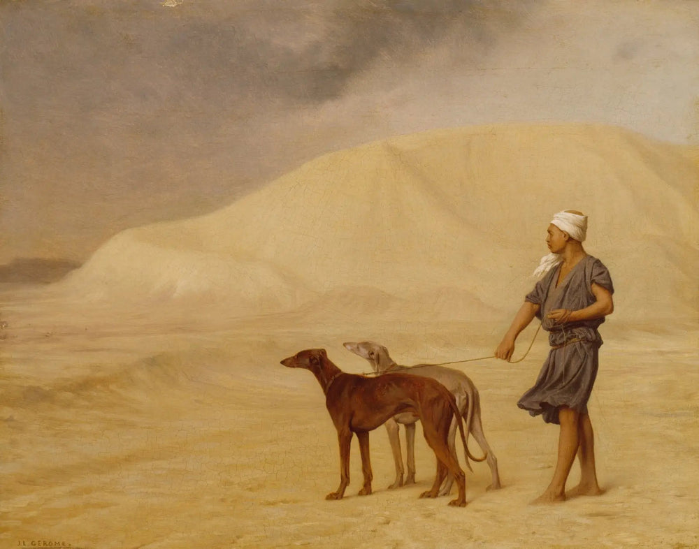 Reproduction du tableau « Relais de chiens dans le désert - Jean-Léon Gérôme » par Alpha Reproduction en peinture à l’huile