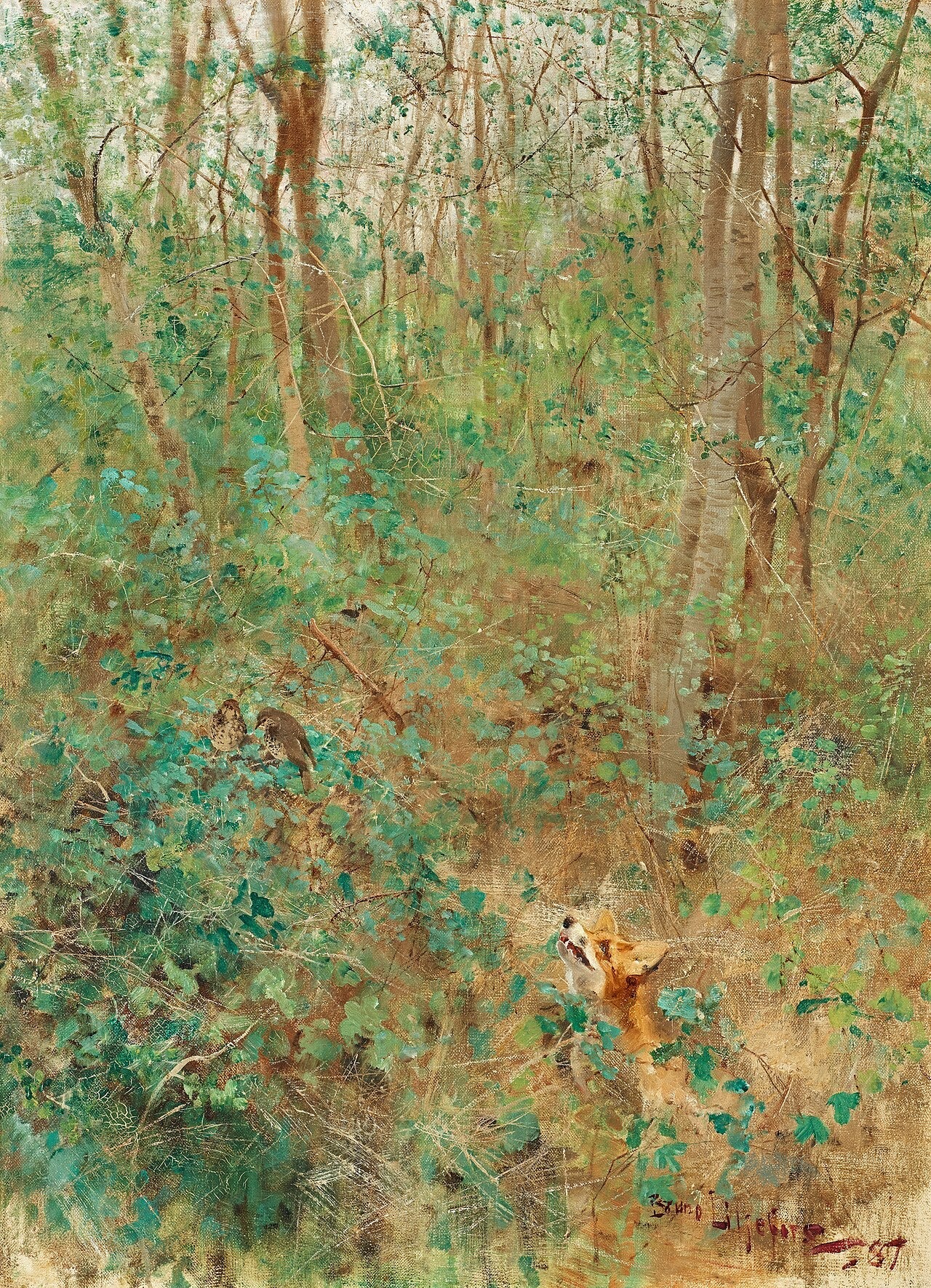 Renard à l'affût des grives - Bruno Liljefors image 1 copie peinte à la main à l’huile