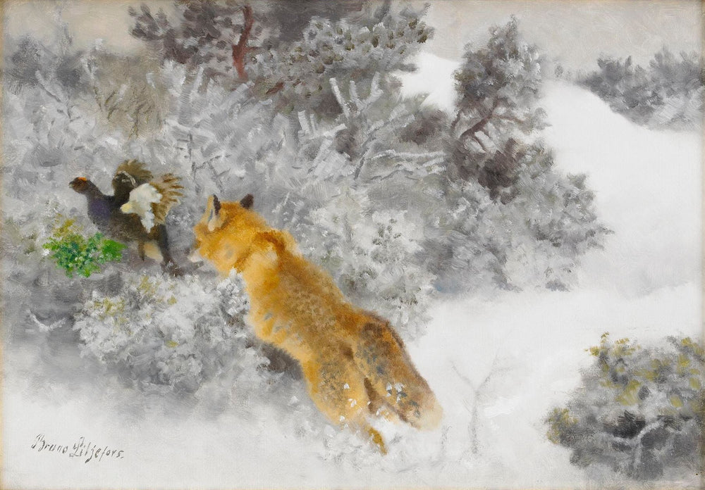 Renard et tétras lyre - Bruno Liljefors