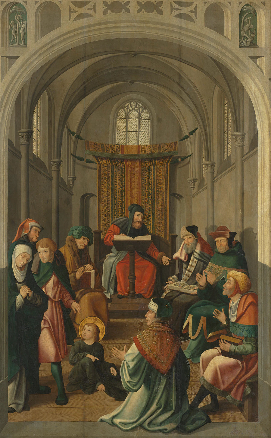 Retable avec Jésus enseignant dans le temple et apparition à Marie - Maître d'Alkmaar
