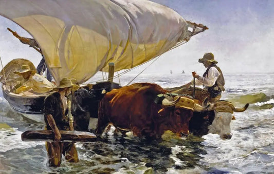 Retour de la pêche : halage de la barque - Sorolla - Reproductions de tableaux et peintures haut de gamme