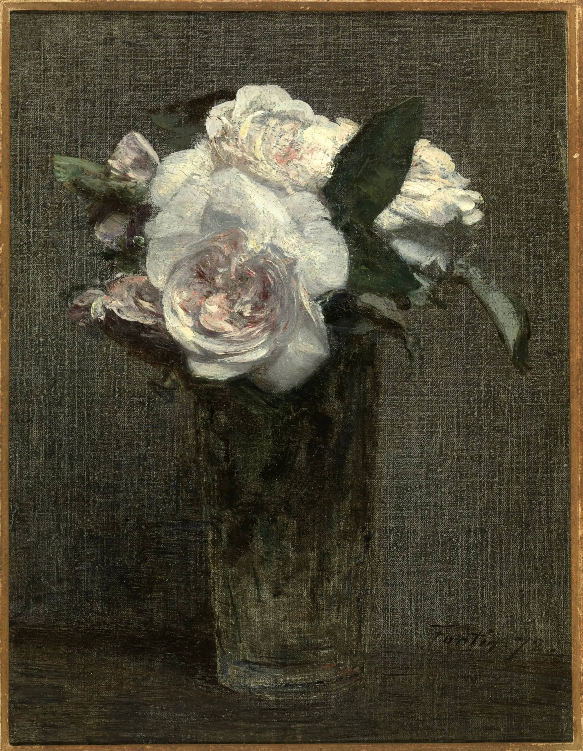 Roses blanches dans un verre - Henri Fantin-Latour image 1 copie de tableau peinte à la main