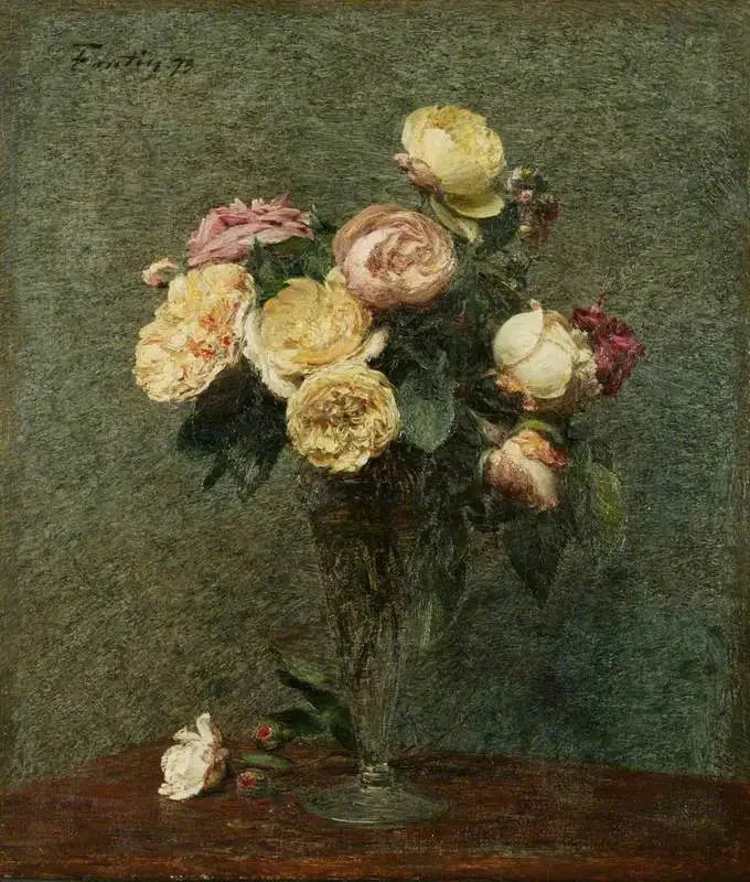 Roses dans un vase de verre - Henri Fantin-Latour image 1 reproduction de peinture à l’huile
