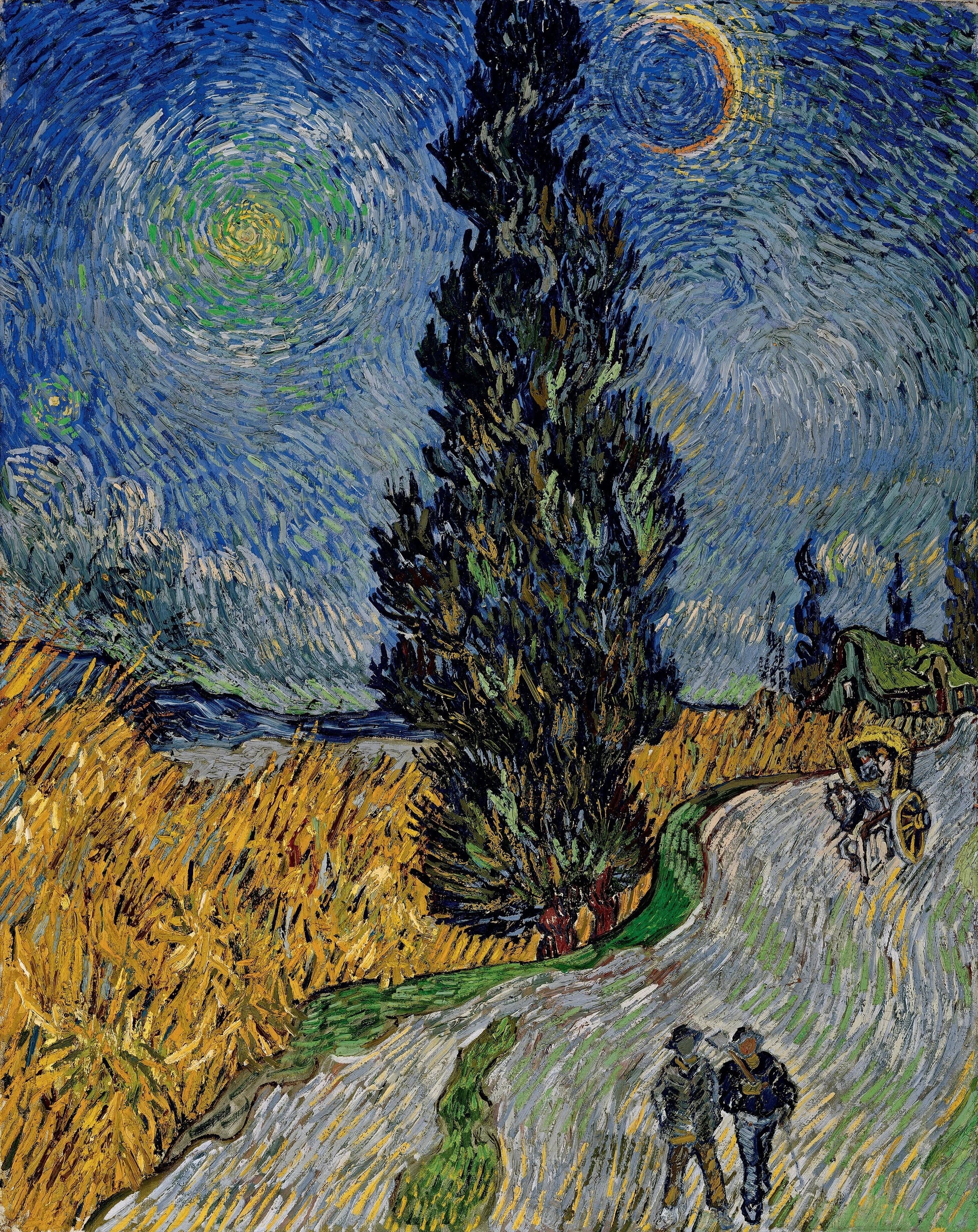 Route avec un cyprès et une étoile, peinture nocturne de Vincent van Gogh, 1890