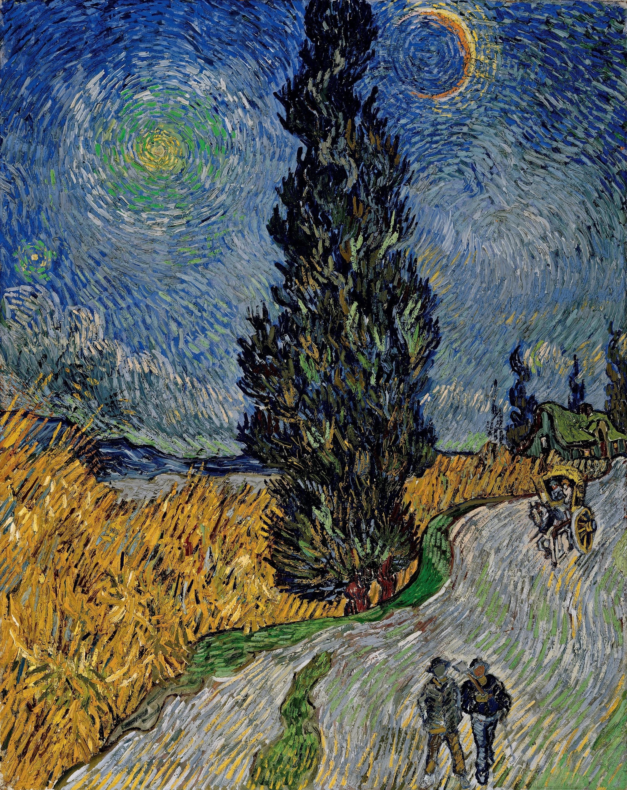 Route avec un cyprès et une étoile, peinture nocturne de Vincent van Gogh, 1890