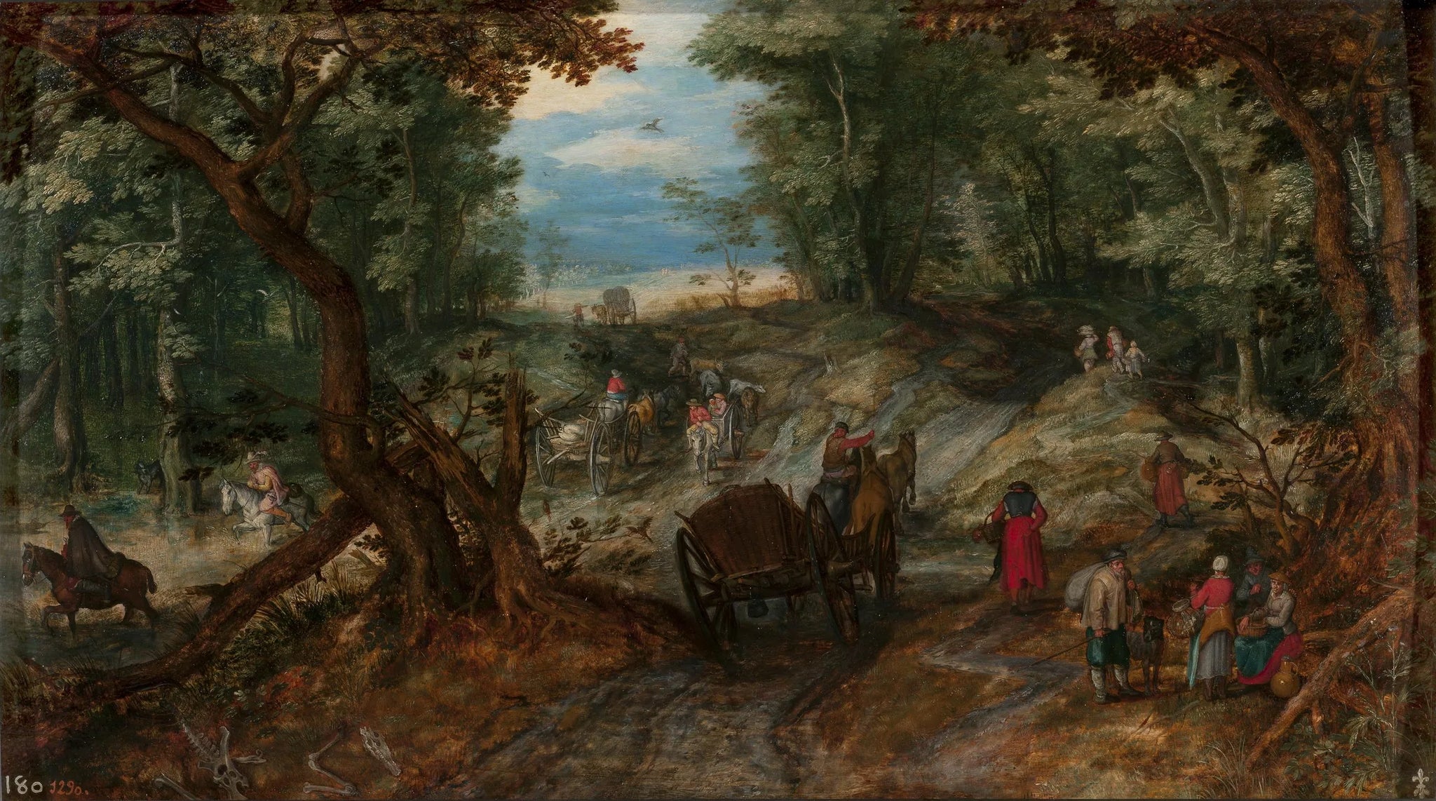 Route forestière longeant un étang guéable fréquenté par des voyageurs - Jan Brueghel l'Ancien image 1 reproduction artisanale de tableau