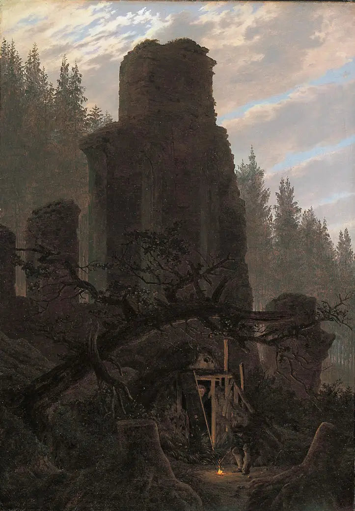Ruines au crépuscule (Ruine de l'église dans la forêt) - Caspar David Friedrich image 1 reproduction artisanale de tableau