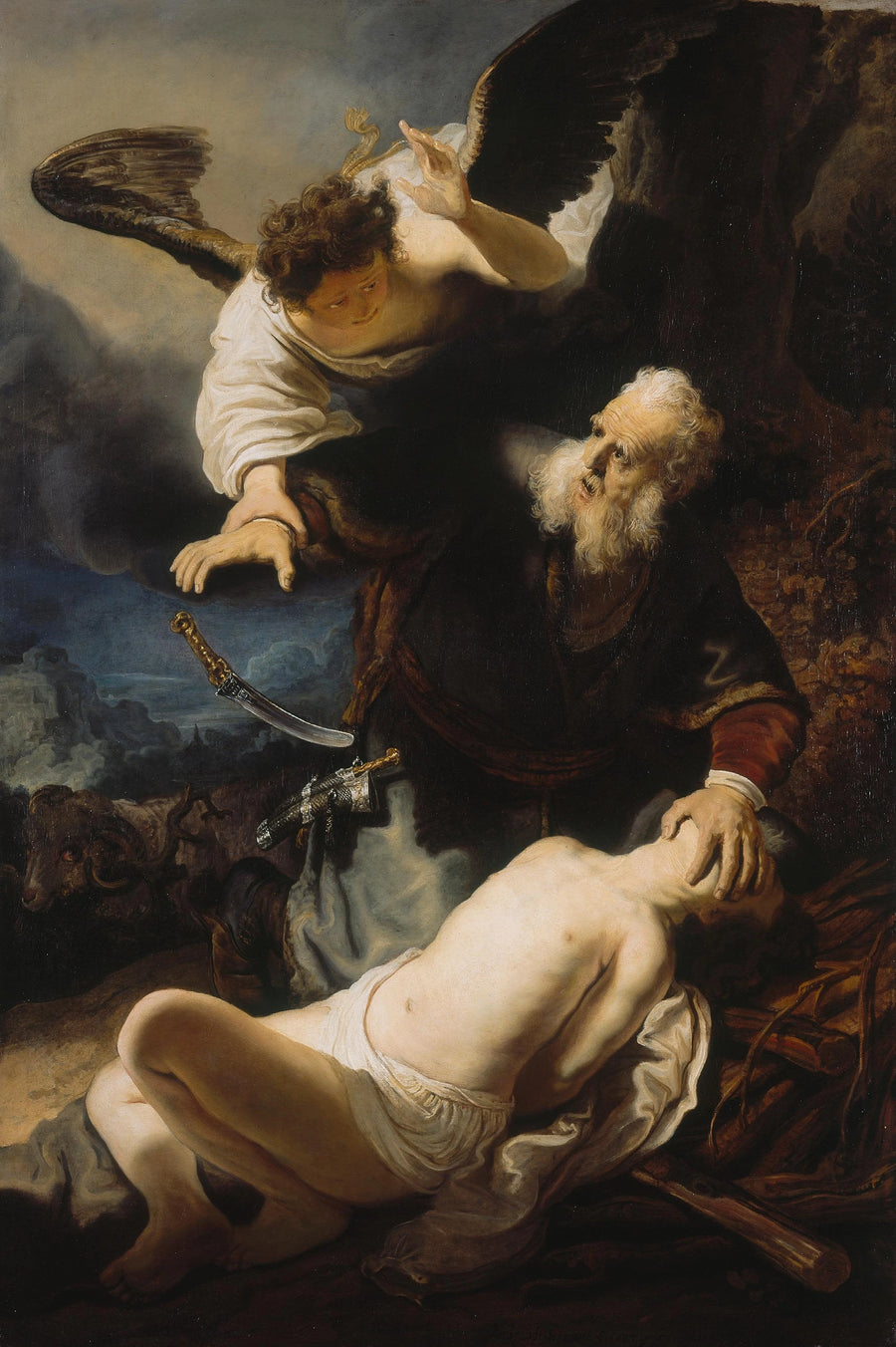 Le Sacrifice d’Isaac — Rembrandt et atelier, 1636, Alte Pinakothek de Munich