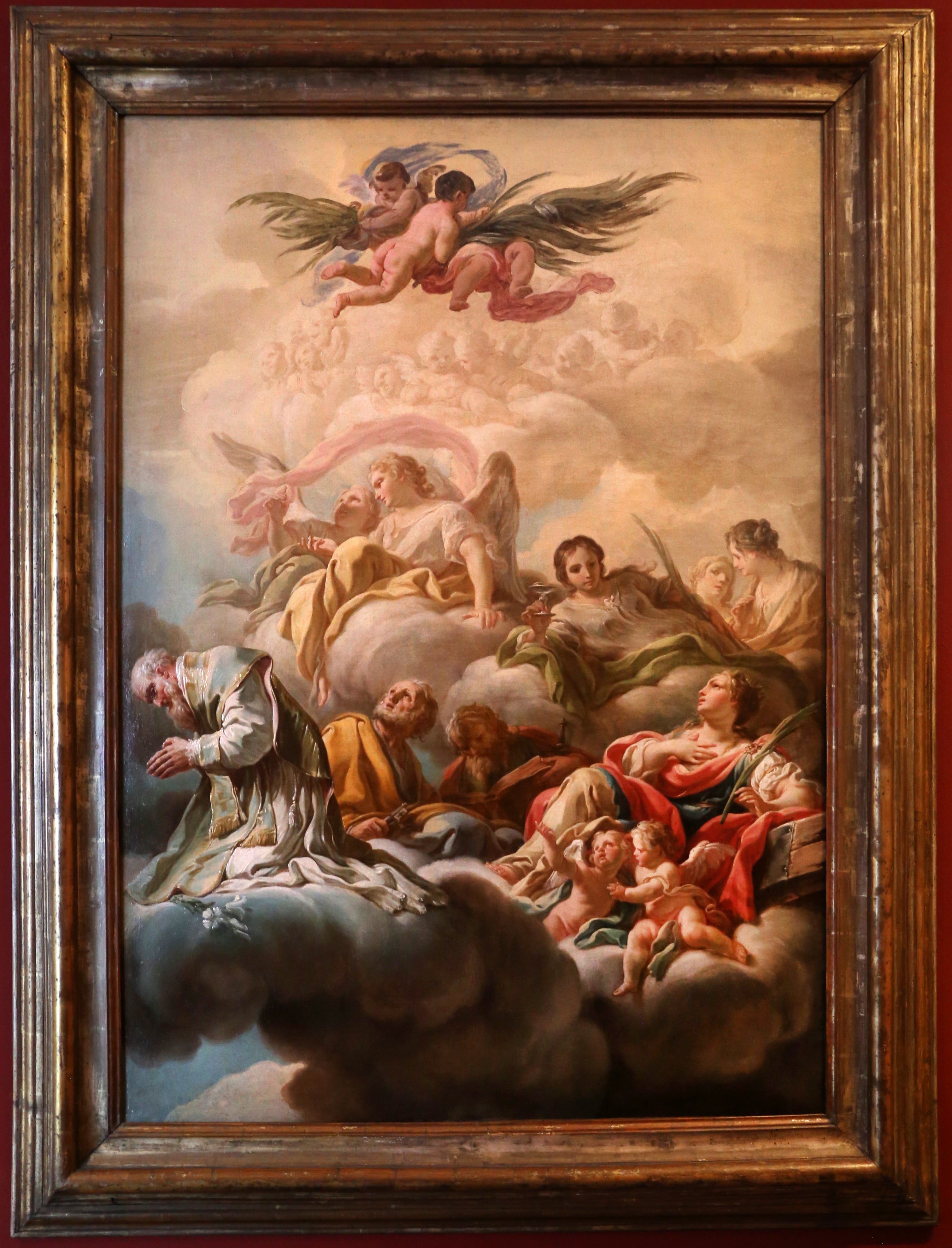 Saint Antoine de Padoue, saint Pierre et sainte Catherine dans les nues - Corrado Giaquinto image 1 copie de tableau peinte à la main
