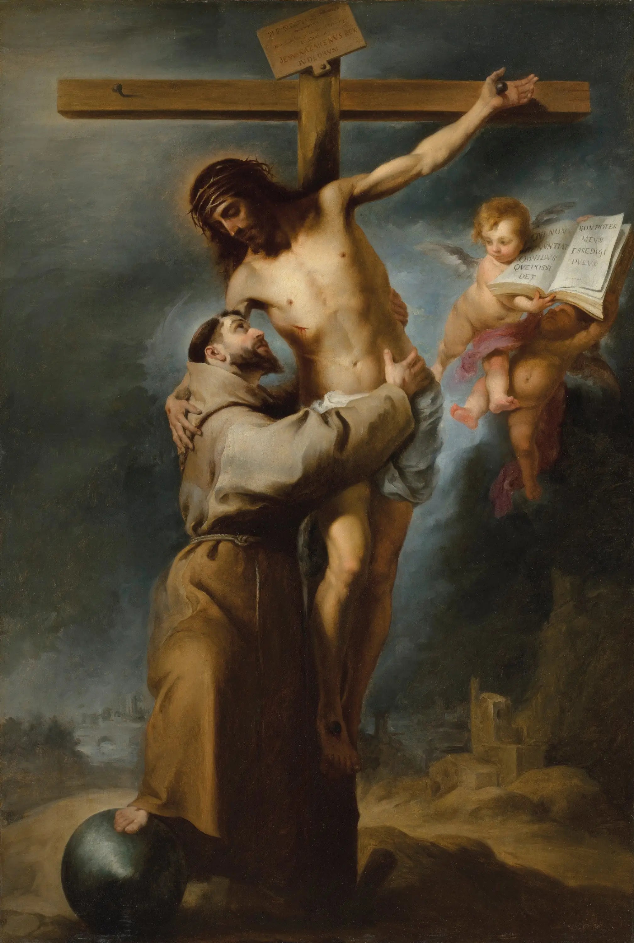 Saint François d'Assise embrassant le Christ crucifié - Bartolomé Esteban Murillo image 1 reproduction de peinture à l’huile